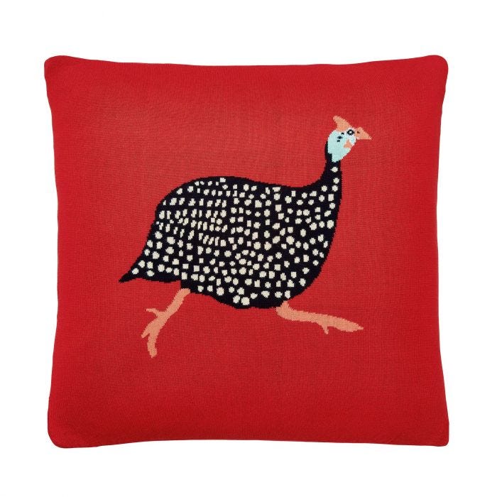 Guinea Fowl Bird Cotton Cushion By Designer Joules In Rust